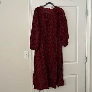 Loft-NWT-Red and Black Animal Print Slit Midi Dress-Size 10